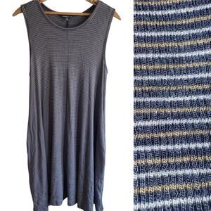 Toad & Co Daisy Rib Sleeveless Dress Blue, Tan and White Micro Stripe Size Small